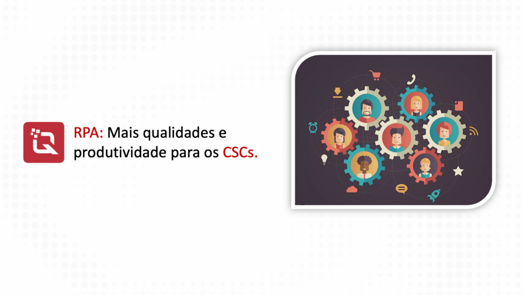 Centros de Serviços Compartilhados e a imagem possui o texto RPA: mais qualidades e produtividades para os CSC
