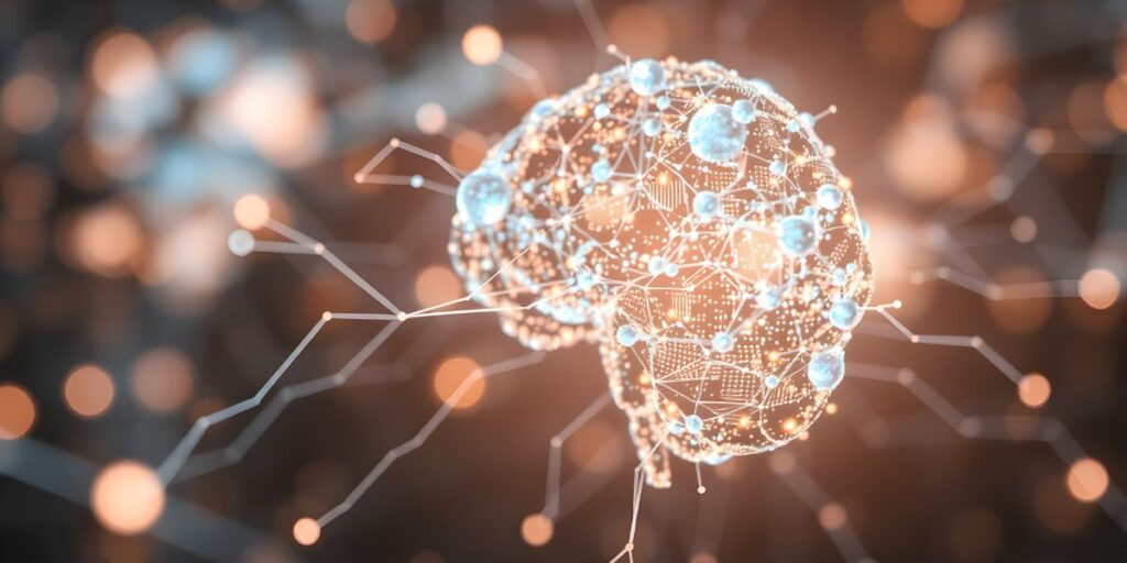 Ilustração de hiperautomação conectando sistemas, dados e equipes em um fluxo digital inteligente