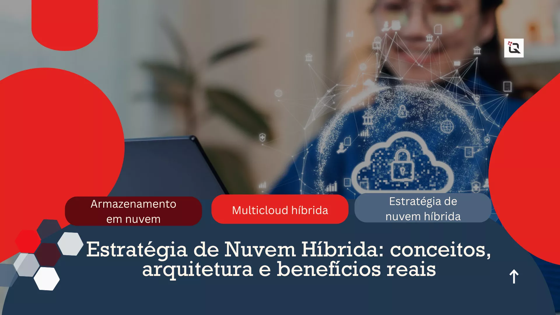 Profissional analisando arquitetura de nuvem híbrida com integração entre infraestrutura local, nuvem pública e privada para garantir resiliência e compliance.”